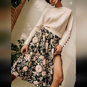 Sezane Alicia Floral Skirt - Black and Cream